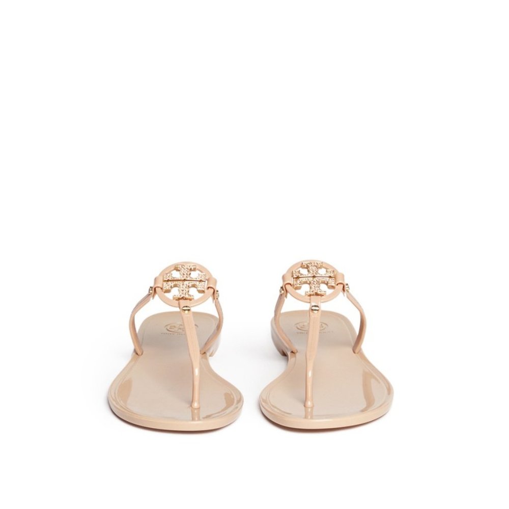 Women's Natural 'Mini Miller' Crystal Logo Jelly Thong Sandals